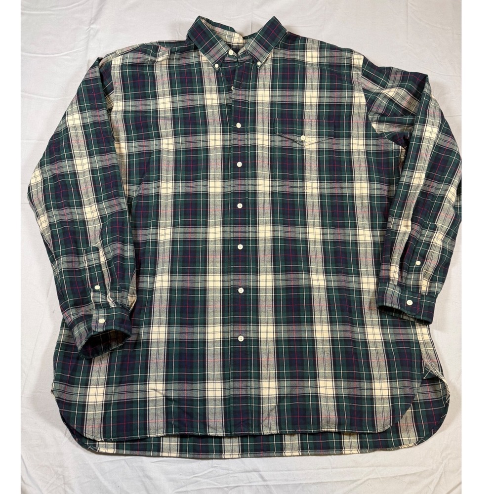 Polo Ralph Lauren Mens 2XLT Plaid Button Down Shirt Green Navy Cotton LS